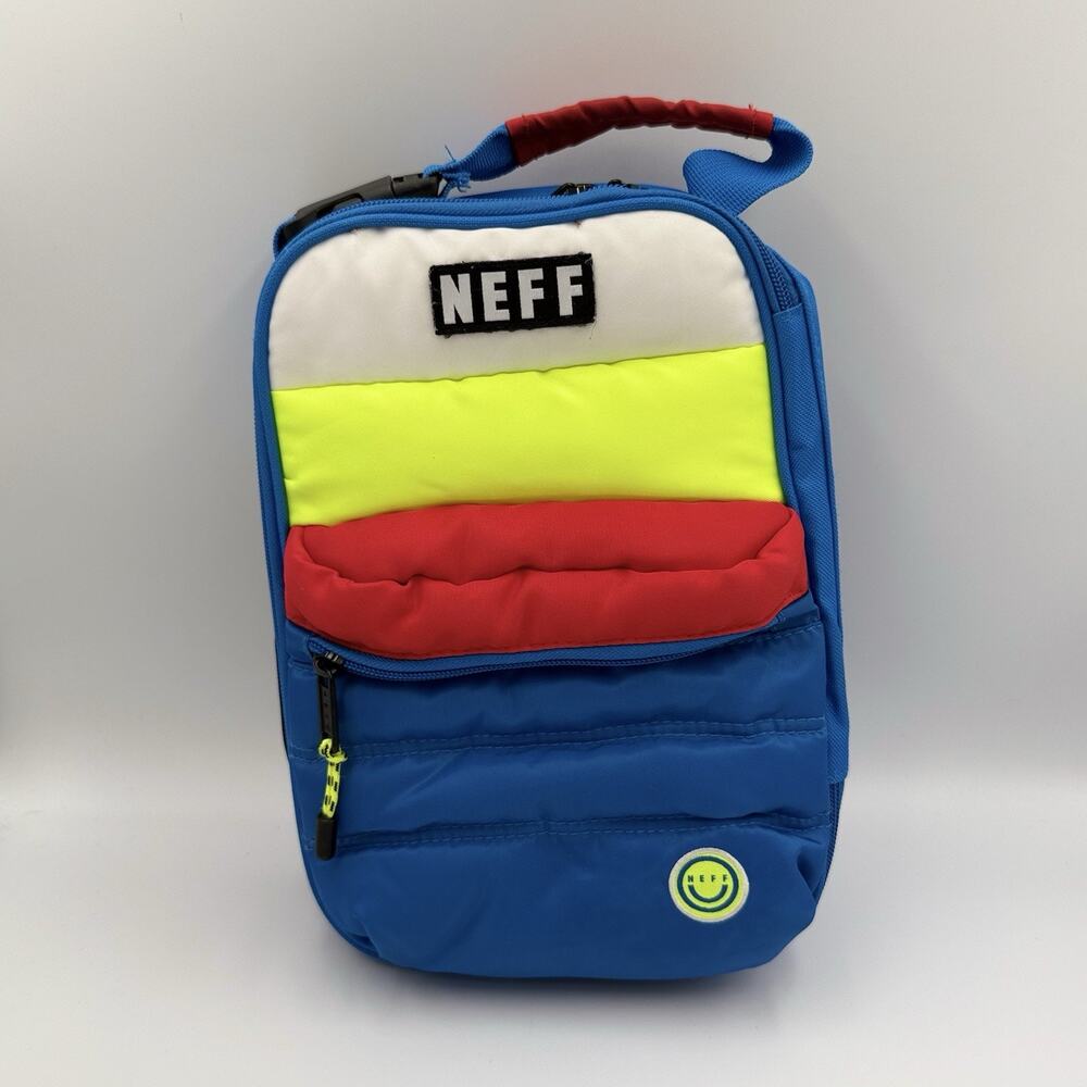 NEFF Insulated Lunch Box Bag Blue Neon Yellow Red Retro Colorblock Skate